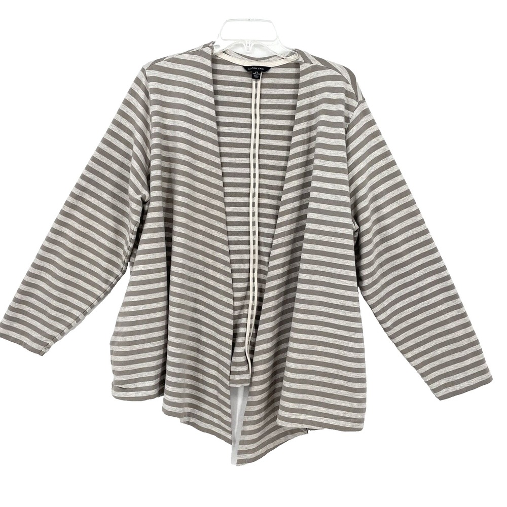 Lands' End Gray and Taupe‎ Striped Open Front Cardigan Knit Top Size 2X Pockets